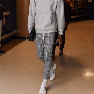 NWT Christos  men's the Platinum Trouser gray plaid skinny pull on pants M